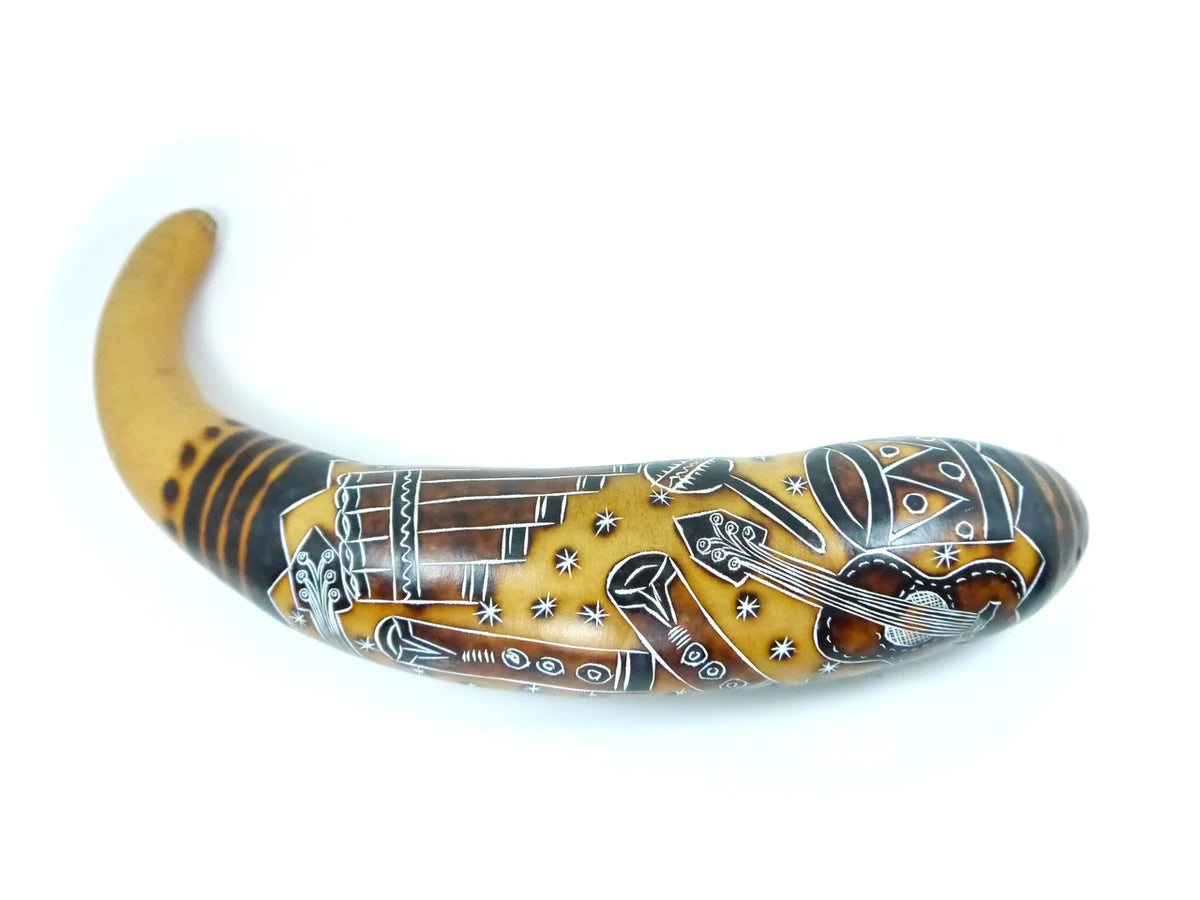 Gourd Rattle Huiro Scratch rain Stick Carved 15" Shaman