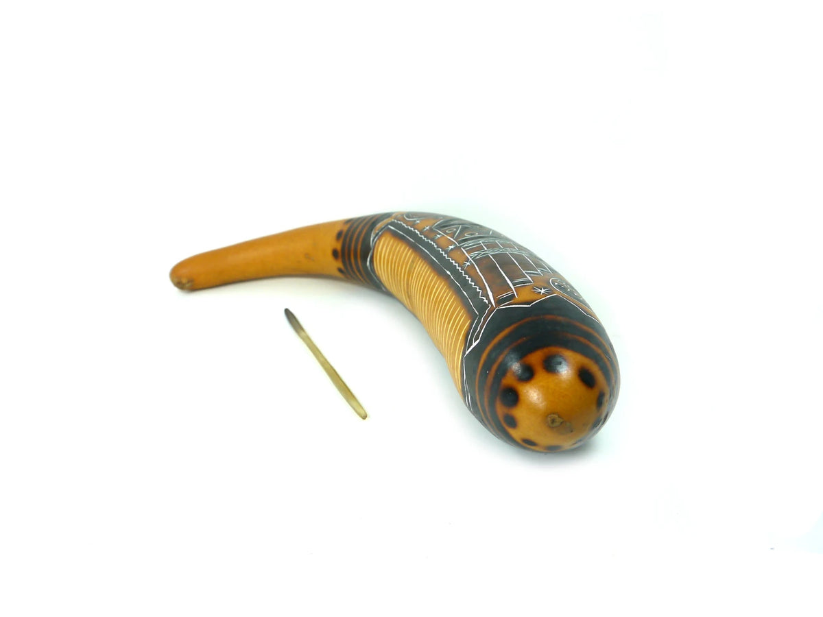 Gourd Rattle Huiro Scratch rain Stick Carved 15" Shaman
