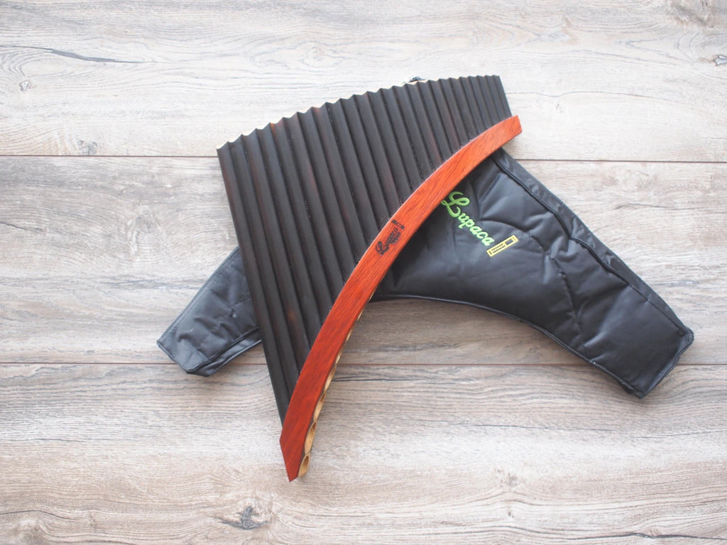 Black Professional Lupaca Pan Flute 24 Pipes Burnt Bamboo