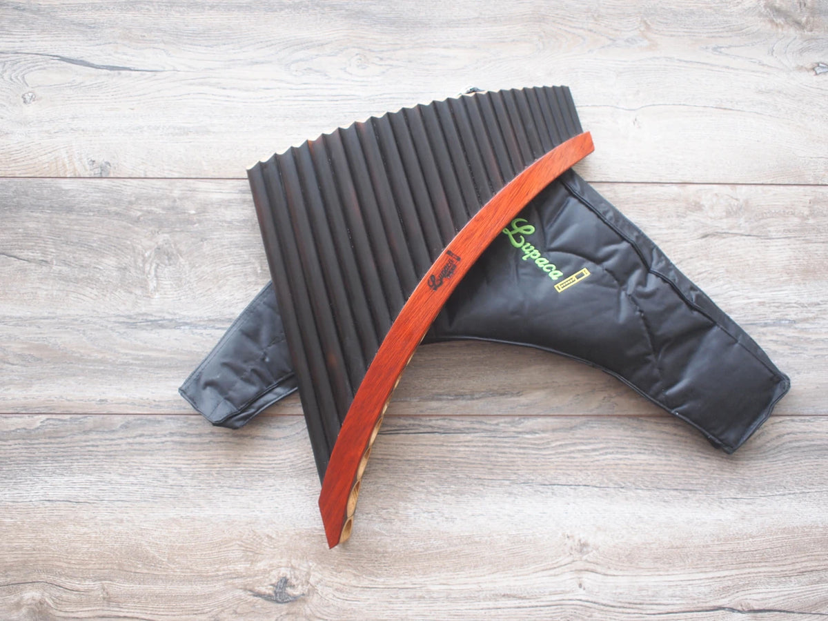 Black Professional Lupaca Pan Flute 24 Pipes Burnt Bamboo