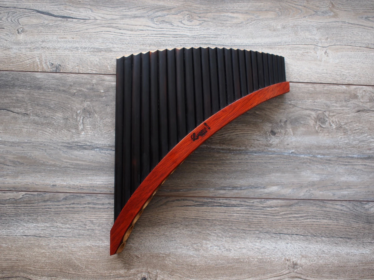 Black Professional Lupaca Pan Flute 24 Pipes Burnt Bamboo
