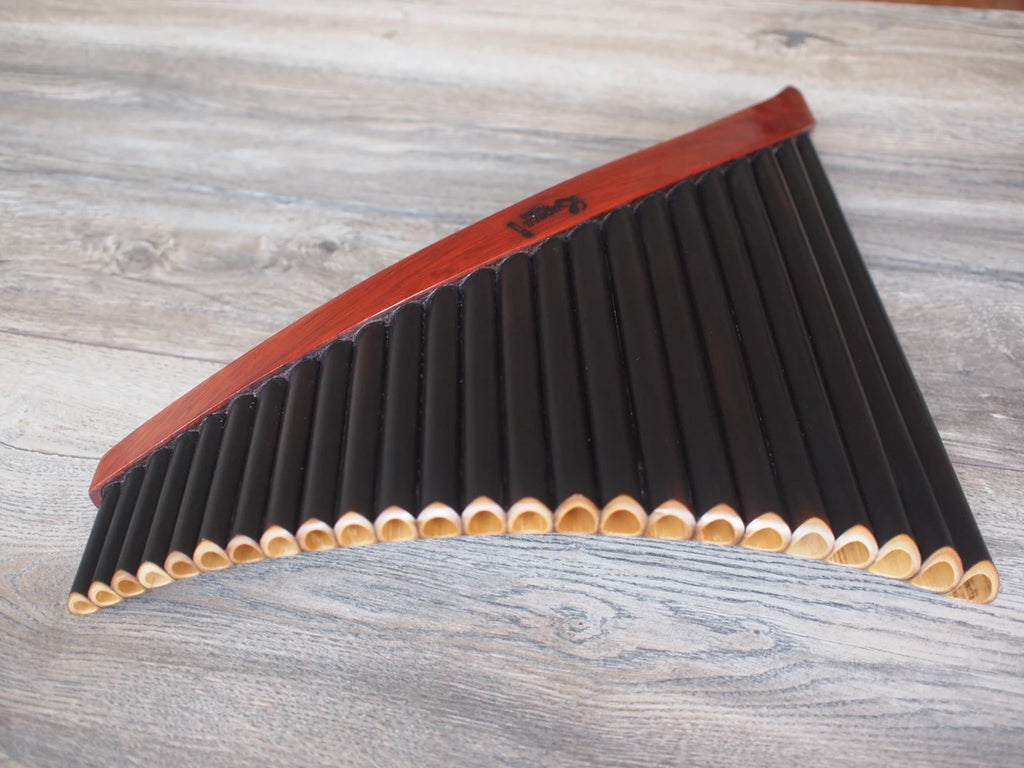 Black Professional Lupaca Pan Flute 24 Pipes Burnt Bamboo