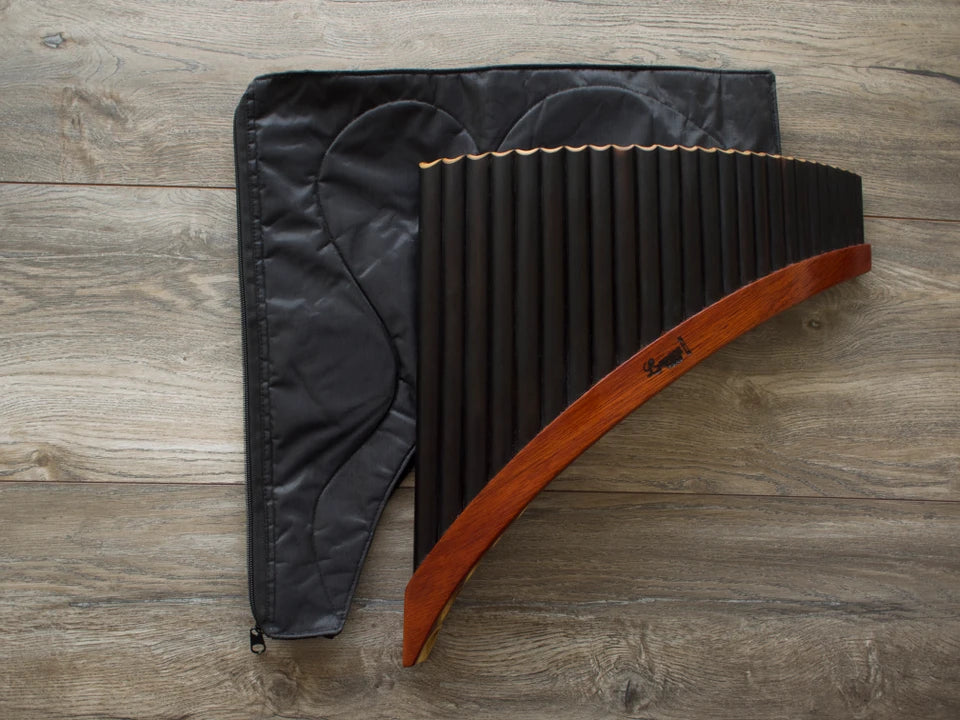 Black and Red Professional Lupaca Pan Flute 25 Pipes Burnt Bamboo