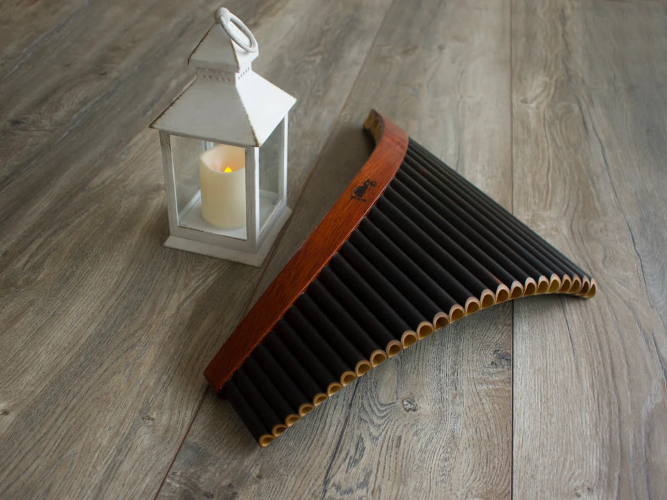 Black and Red Professional Lupaca Pan Flute 25 Pipes Burnt Bamboo