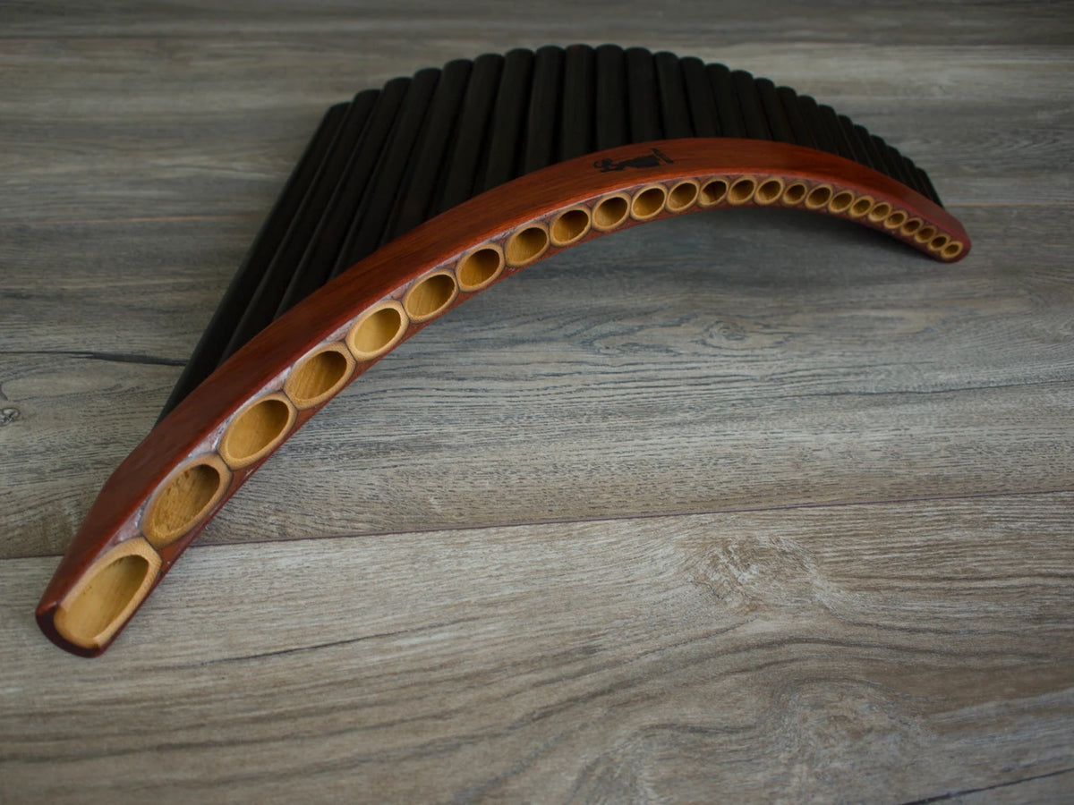 Black and Red Professional Lupaca Pan Flute 25 Pipes Burnt Bamboo