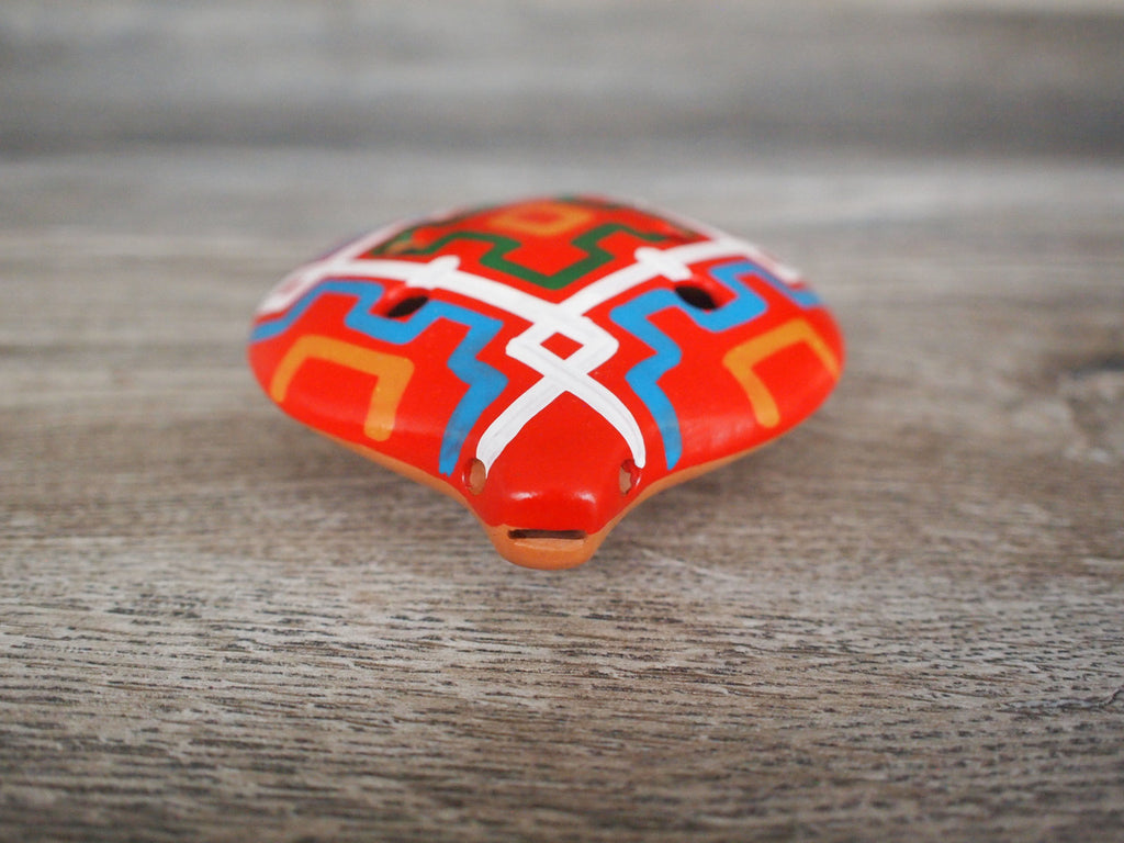 Ocarina - Orange geometric design - Inca culture - Flute