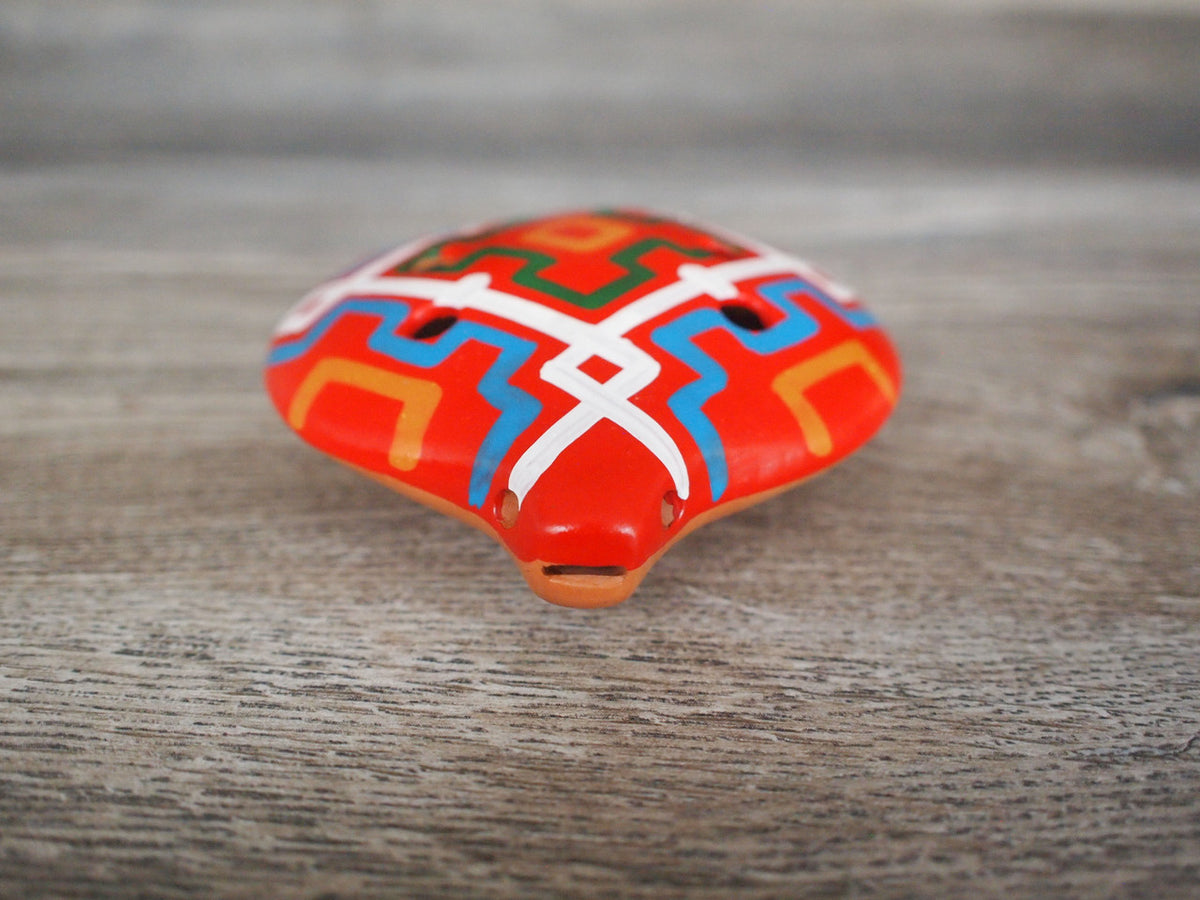 Ocarina - Orange geometric design - Inca culture - Flute