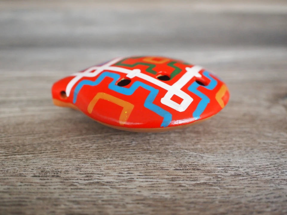 Ocarina - Orange geometric design - Inca culture - Flute