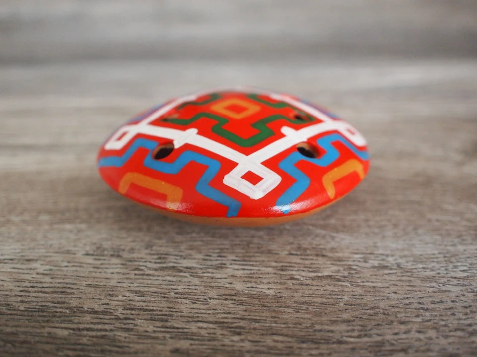 Ocarina - Orange geometric design - Inca culture - Flute