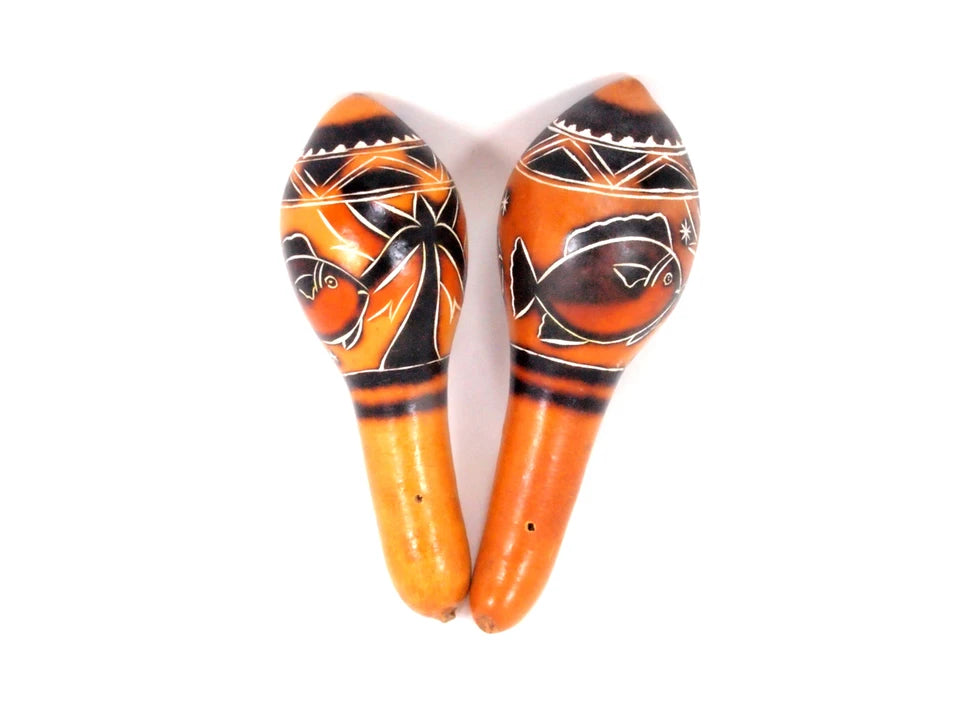 Handcarved Gourd Maracas 7"